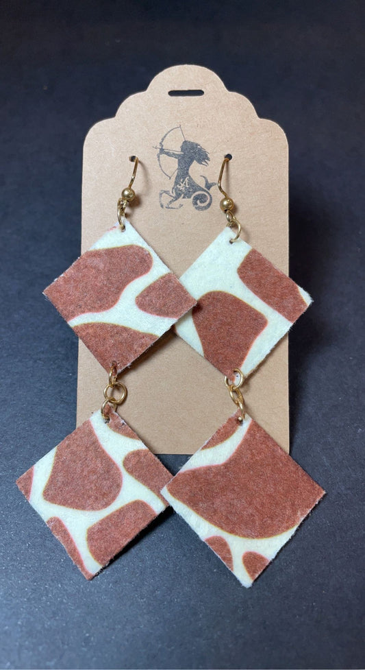 Brown Animal Giraffe Print Dangle Earrings