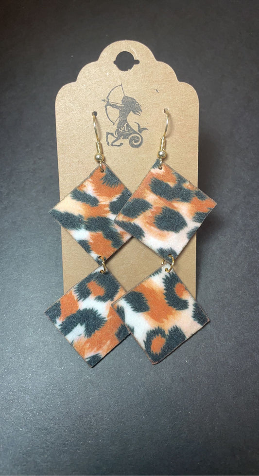 Brown and Black Animal Leopard Print Dangle Earrings