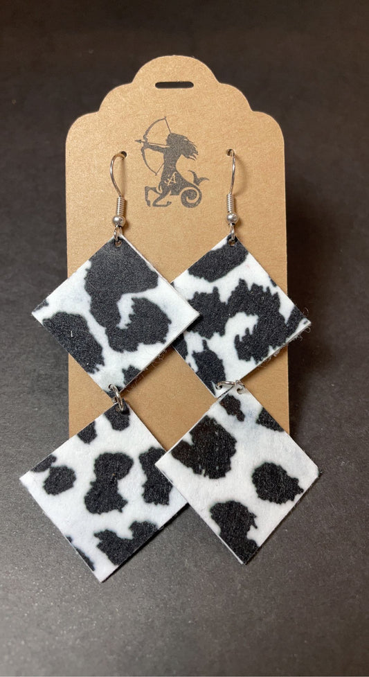 Black and White Animal Cow Print Dangle Earrings