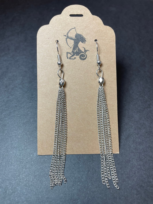 Silver Chain Pendant Dangle Earrings