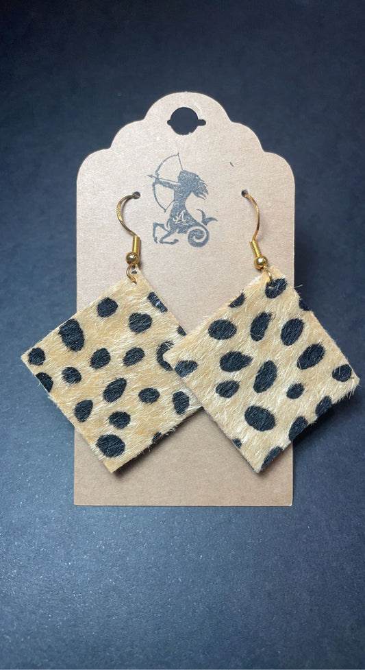 Black and Tan Faux Fur Cheetah Print Dangle Earrings